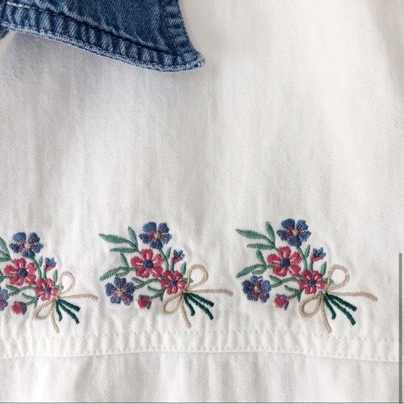 Vintage 90s white denim button up shirt short sleeve XL - Picture 5 of 6